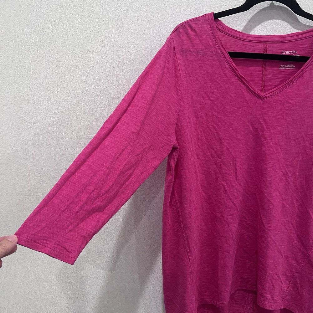 Chicos Ultimate Tee Cotton Slub T Shirt Womens Large Pink 3/4 Sleeves V Neck - Picture 3 of 6